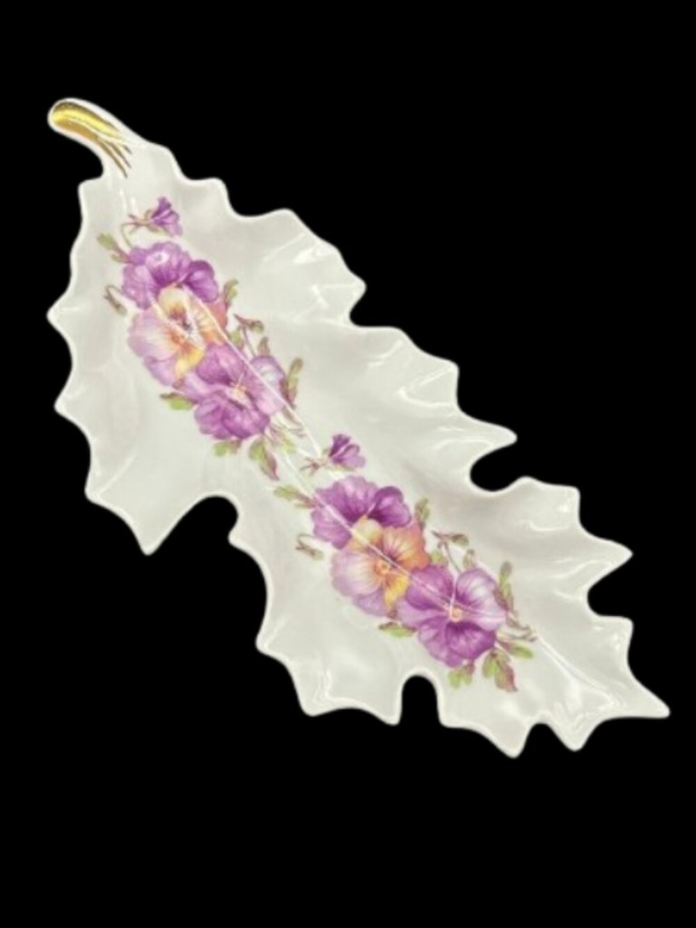 Vintage 1950's Nuremberg Bavaria Germany Purple Pansy Floral Leaf Dish 9.5"